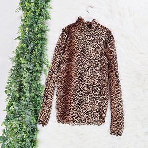 Magaschoni Silk Cheetah Leopard Long Sleeve Top XS